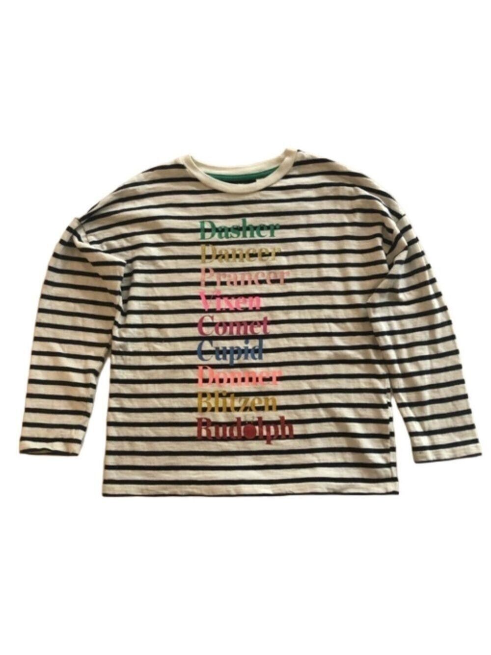 Boden Size 6-7 striped long sleeve Christmas shirt. Reindeer names cotton
